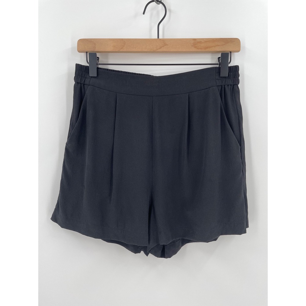 Lilysilk Black 100% Mulberry Silk Pleated Shorts Elastic Waist Size 4 Womens